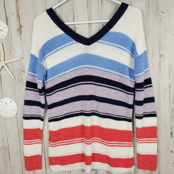 Maurices Striped V-neck Sweater Red White Blue Size XS - Picture 10 of 10